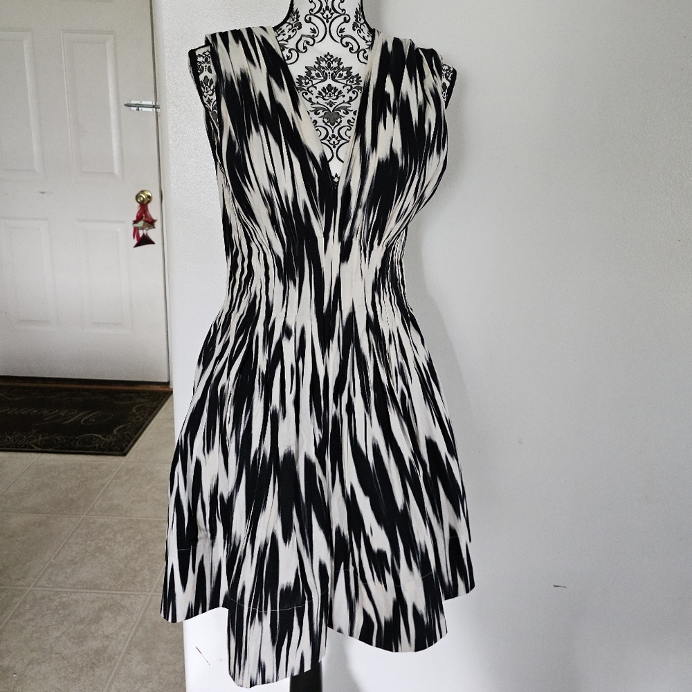Banana Republic Black and White Fit and Flare Mock Neck Dress